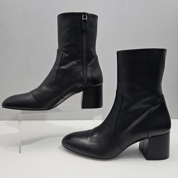 Stuart Weitzman Flareblock 60 Ankle Boot Womens 10 Black Leather Zip Block Heel - Picture 2 of 15